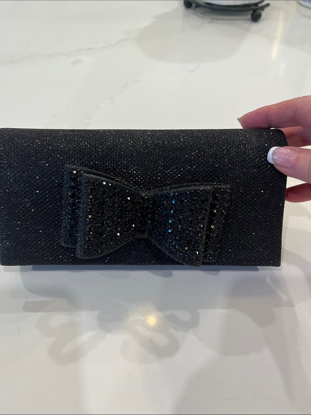Blush Black Glitter Bow Evening Clutch